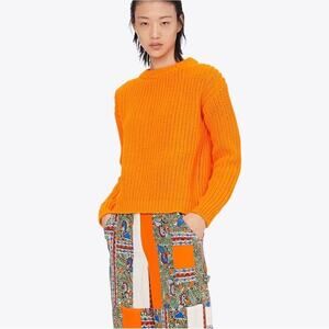 Tory Burch Orange Oversized Chunky Knit Cotton Sweater Size Large